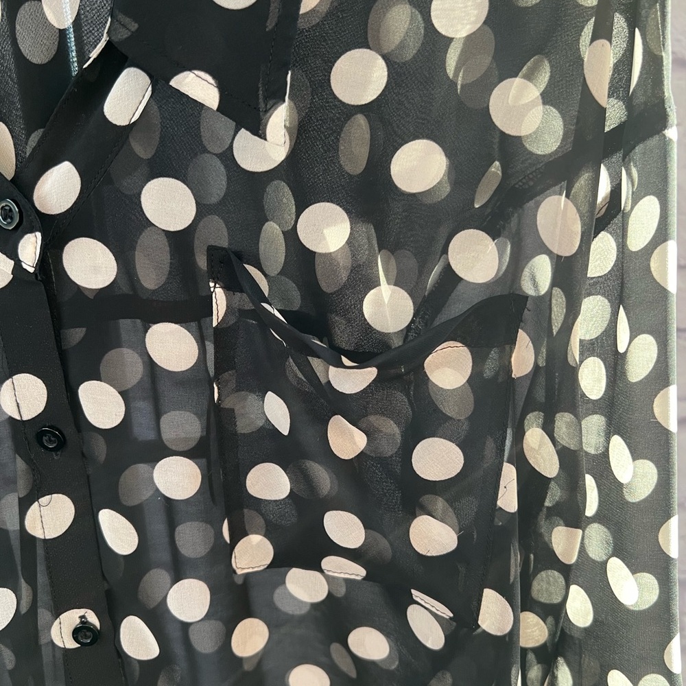 Free People Black Polka Dot Adjustable Sleeves Blouse - See Measurements!! - Picture 6 of 14